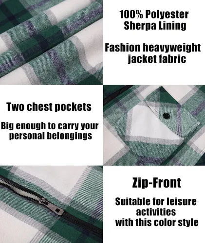 Vista 4 de V VALANCH Chaqueta de franela para hombre con capucha, manga larga, abrigo a cuadros con cremallera, sudadera gruesa con 4 bolsillos