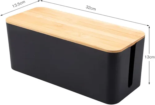 Vista 2 de SUPVOX Cable Management Box Cable Wire Case Wood Grain Black Medium Size Power Line Organizer Storage Box for Desk and Home