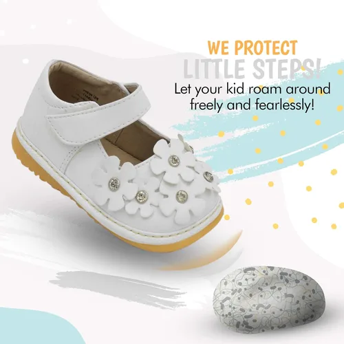 Vista 8 de Little Maes Boutique Mary Jane - Zapatos chirriantes para niñas pequeñas ideales para caminar con chirriador extraíble y correa ajustable zapatos