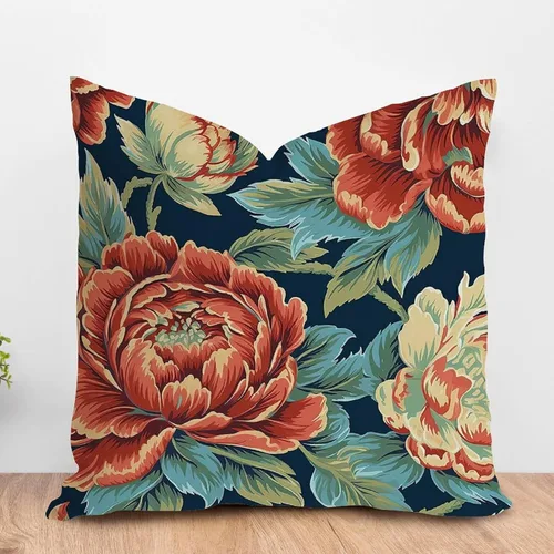 Vista 26 de ArogGeld Chinoiserie - Funda de cojín para sofá, diseño floral de peonía, color verde azulado, verde y rojo, diseño de peonía, diseño escénico