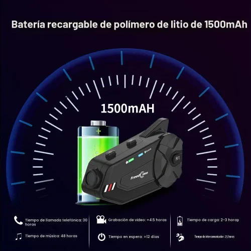 Vista 7 de FreedConn R1plus - Casco de motocicleta con Bluetooth e intercomunicador con cámara 1080P y radio FM 1000 M.