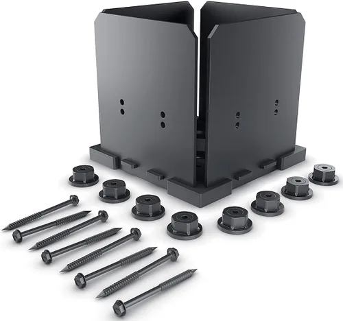 Vista 16 de OZCO Kit de base de poste de madera de hierro, 6 x 6 pulgadas, 1 kit con herrajes, negro