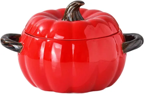 Vista 11 de Olla holandesa con tapa, cacerola de postre de cerámica de calabaza, mini fuente para hornear, lindo cuenco de calabaza, olla holandesa de cerámica