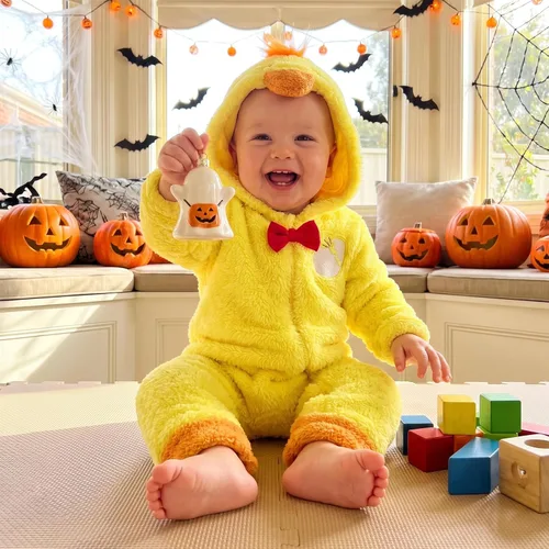 Vista 6 de Baby Halloween Costume Chicken Hooded Romper Halloween Outfit R-yellow