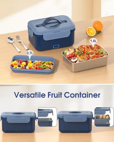 Vista 8 de Carsolt Fiambrera eléctrica inalámbrica para adultos, lonchera térmica recargable de 1.8 L para hombres, calentador de alimentos portátil