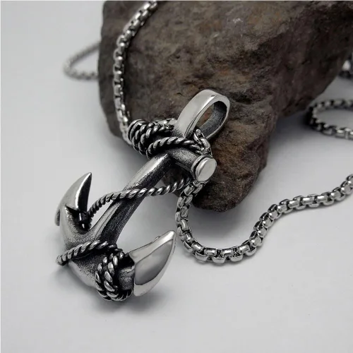 Vista 2 de JAJAFOOK - Collar de cadena para hombre con ancla náutica de plata