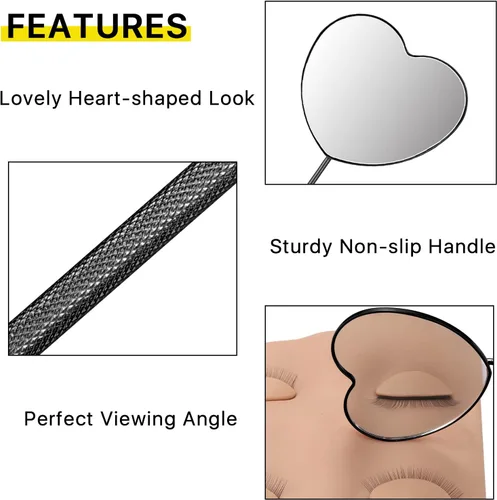 Vista 6 de Lovely Lash Mirror - Espejo de pestañas desmontable de acero inoxidable en forma de corazón, suministros y herramientas de extensión de pestañas