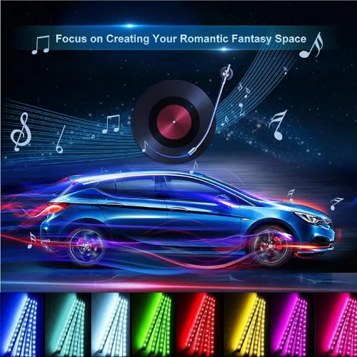 Vista 7 de Luces LED para interiores de automóvil, luces LED controladoras para automóviles, kits de iluminación subterránea de música multicolor con control