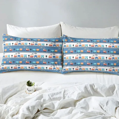 Vista 4 de Erosebridal Juego de sábanas para cama de camión, diseño de tren de dibujos animados, tamaño individual, para niños, sábanas bajeras con estampado