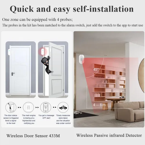 Vista 4 de LANBON Interruptor inteligente de alarma LCD L8, interruptor inteligente de seguridad para el hogar y control de luz, sistema de alarma