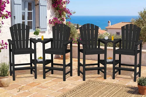 Vista 13 de KINGYES Aruba - Juego de 4 sillas Adirondack altas de HDPE con bandejas de conexión dobles, silla Adirondack de altura de barra en relieve para 2