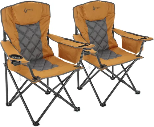 Vista 13 de ARROWHEAD OUTDOOR Silla plegable portátil de lujo para campamento con reposacabezas, portavasos y vidrio, enfriador de 6 latas, bolsa de transporte
