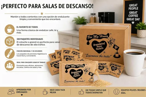 Vista 3 de Bee My Honey - Paquetes de miel granulada pura, 300 paquetes individuales