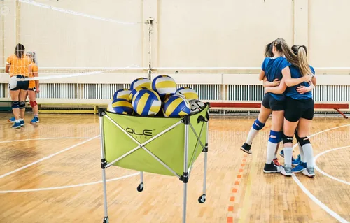 Vista 6 de Carrito de pelotas, carrito de pelota de voleibol con ruedas, carrito de bolas portátil de 26 bolas, almacenamiento de bolas, carrito