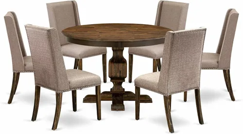 Vista 18 de East West Furniture F2FL5-716 - Juego de mesa de comedor de 5 piezas, incluye una mesa de cocina redonda con pedestal y 4 sillas de comedor Parson