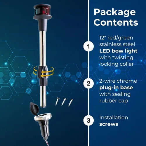 Vista 7 de Pactrade Marine Luces LED de navegación rojo y verde para barcos, poste extraíble de 12 pulgadas con base de liberación rápida de 2 pines, luces