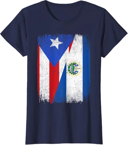 Vista 30 de Camiseta Half Puerto Rico El Salvador Flag Orgullo Salvadoreño Roots