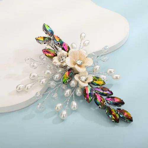 Vista 20 de Teyglen Pinza para el pelo de novia de cristal con diamantes de imitación, perlas hechas a mano, accesorios para el cabello de boda, accesorios