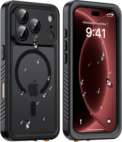 Vista 33 de ANTSHARE Funda impermeable IP68 para iPhone 16, negro/transparente Lente incorporada/protector de pantalla, protección militar contra caídas, funda