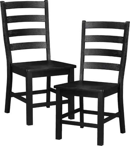 Vista 5 de Lexicon Juego de 2 sillas de comedor estilo granja, marco de madera Negro