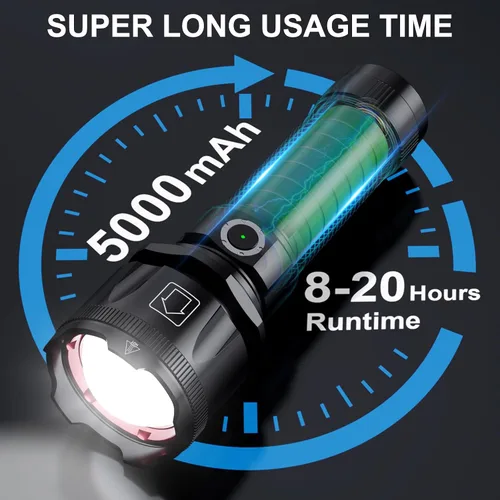 Vista 4 de Linternas de alto lúmenes, 1800.000 lúmenes, linterna recargable súper brillante con 5 modos de luz, zoomable, IP67 impermeable, linterna LED