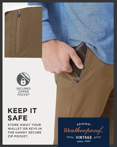 Vista 4 de Weatherproof Vintage Pantalones de excursión de ajuste regular para hombre, ultra elásticos, informales, con parte delantera plana