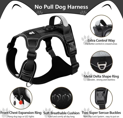 Vista 2 de Arnés sin tirones para perro extragrande, ajustable a prueba de escape, sin estrangulamiento y chaleco reflectante con asa para un fácil control