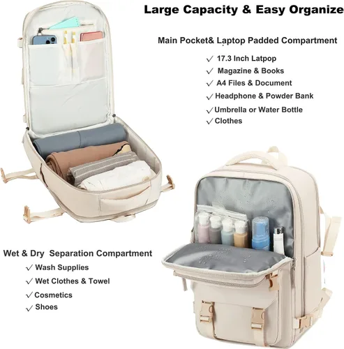 Vista 2 de Mochila de viaje para laptop, mochilas de trabajo de negocios, bolsa grande para mujeres y hombres, resistente al agua, aprobada por aerolíneas