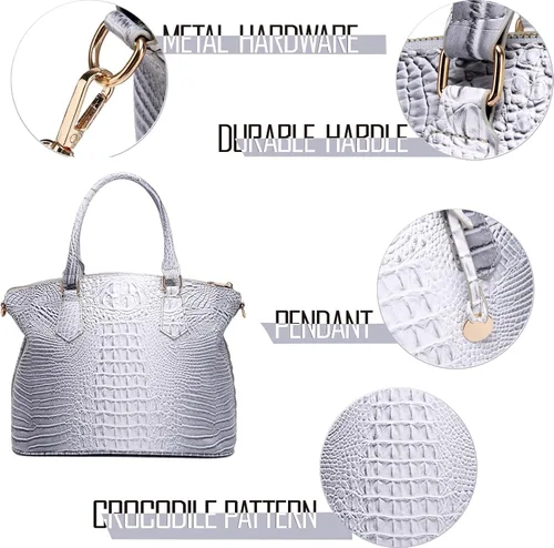 Vista 5 de Bolso de mano para mujer, bolso cruzado largo con clase, asa superior, cuero vegano, bolso de mano para mujer, patrón en relieve
