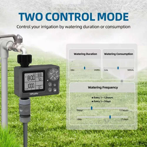 Vista 4 de Nuevo temporizador de aspersor programable de control de volumen de agua, temporizador de manguera con control de duración del agua y medidor