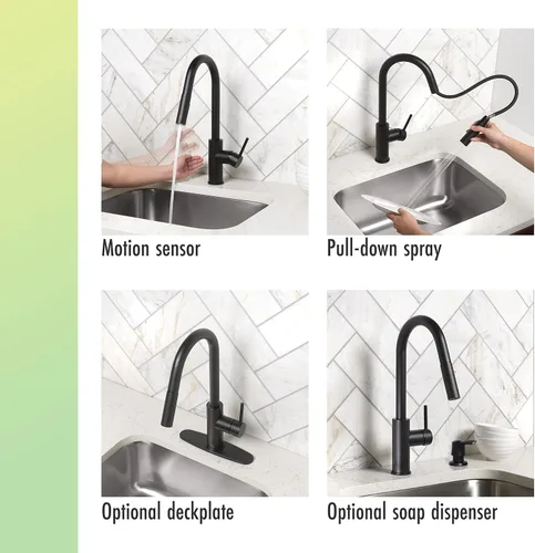 Vista 4 de Homewerks 55-K821S-MB-T - Pulverizador desplegable para grifo de cocina sin contacto manos libres, simple, instalación de 2, 3 o 4 agujeros, negro