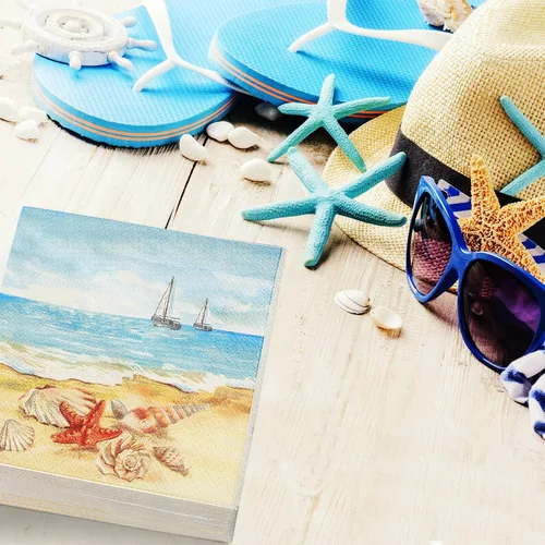 Vista 4 de 100 servilletas náuticas para invitados de playa de verano, 3 capas, desechables, de papel, toallas de invitados de playa, servilletas de cena