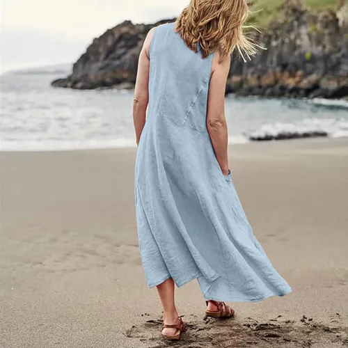 Vista 3 de Summer Dresses for Women 2024 Maxi Black Printed Sundresses Flower Girl Beach Plus Size Linen Dress for Women Summer