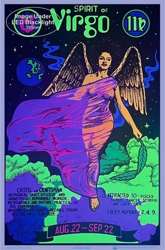 Vista 2 de Scorpio Posters Signo del zodiaco de Virgo - Flocado - Póster de luz negra - 23 x 35 pulgadas