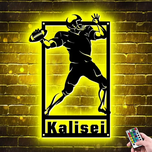 Vista 14 de Letrero de metal personalizado para jugador de fútbol con luz LED, nombre y número personalizado, arte de pared de fútbol, letrero de neón