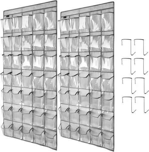 Vista 7 de 1 paquete de 35 bolsillos de malla transpirable, organizador grande de zapatos para colgar sobre la puerta, zapatero para puerta de armario, Blanco