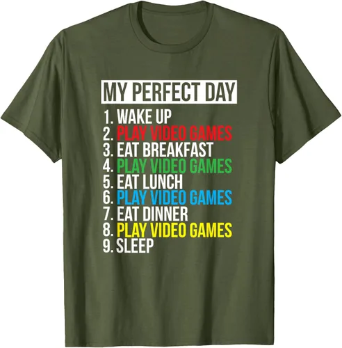 Vista 43 de My Perfect Day" - Camiseta negra de ajuste clásico, cuello redondo, manga corta, poliéster y algodón, Negro