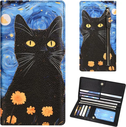 Vista 9 de Billetera para mujer, billetera RFID extradelgada, bolso plegable de cuero, con 11 ranuras para tarjetas y ventana de identificación, lindo monedero
