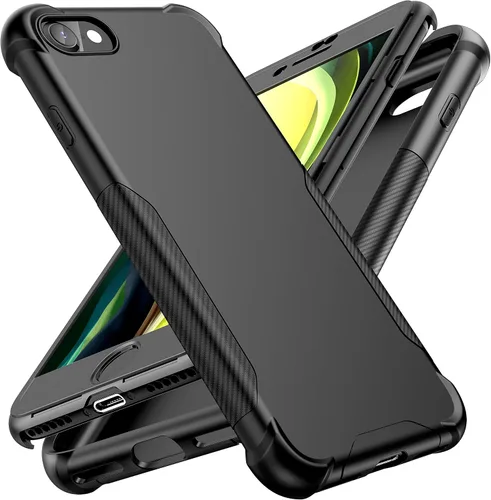 Vista 8 de ORETech Funda diseñada para iPhone 13 Mini con 2 protectores de pantalla de vidrio templado, textura de fibra de carbono policarbonato duro