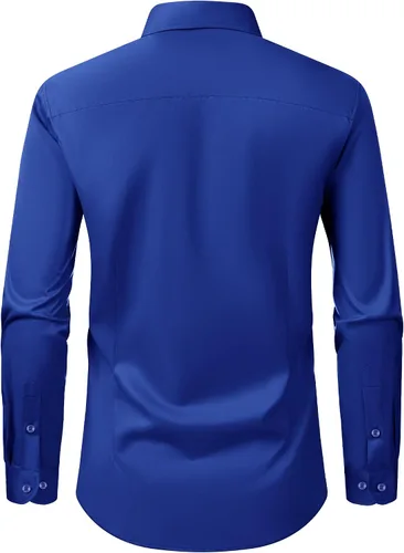 Vista 8 de Alimens & Gentle Camisas de vestir para hombre, manga larga, elásticas, sin arrugas, con botones