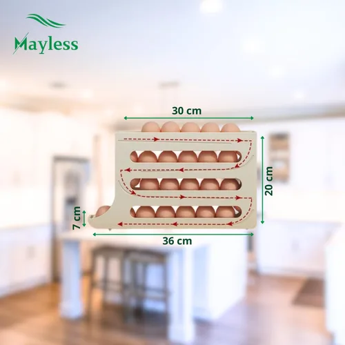Vista 7 de Soporte para huevos con ruedas automáticas para refrigerador, estante organizador de refrigerador (blanco)