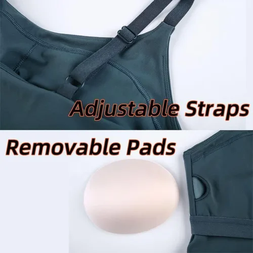 Vista 6 de Brasier deportivo acolchado para mujer con correas ajustables, sujetadores de yoga suaves de línea larga para entrenamiento, fitness, camisetas sin
