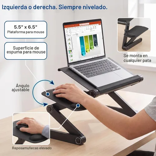 Vista 5 de Uncaged Ergonomics Soporte para laptop y escritorio de regazo con 2 Negro