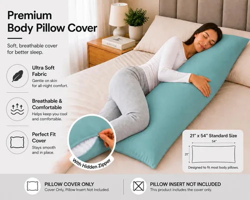 Vista 4 de EVOLIVE Funda de almohada corporal de microfibra ultrasuave de 21 x 54 pulgadas con cierre de cremallera oculto