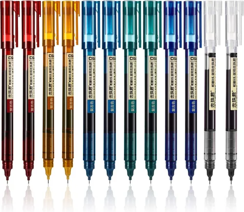 Vista 7 de Frienda 12 piezas bolígrafos de bola rodante de 0.5 mm japoneses de punta fina de secado rápido, tinta líquida, escritura suave para oficina y Negro