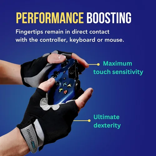Vista 6 de ONISSI Pro Gaming Gloves for Sweaty HandsGamer Grip Gloves for Video GamesSim-Racing Gloves for Men and WomenAnti Sweat, Half Finger Gaming Gloves