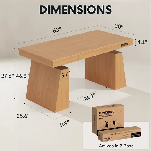 Vista 2 de FLEXISPOT 63"x30" Executive Standing Desk with Drawer, Brown Marrón