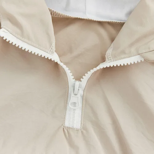 Vista 5 de AEEMCEM Sudaderas con capucha y bloque de color para niños pequeños, con cremallera de un cuarto, manga larga, con bolsillo con cremallera