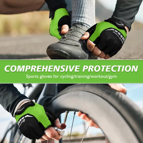Vista 2 de Guantes de ciclismo con almohadilla absorbente de golpes, agarre extra, ajuste flexible, peso ligero, transpirable para hombres y mujeres ciclismo