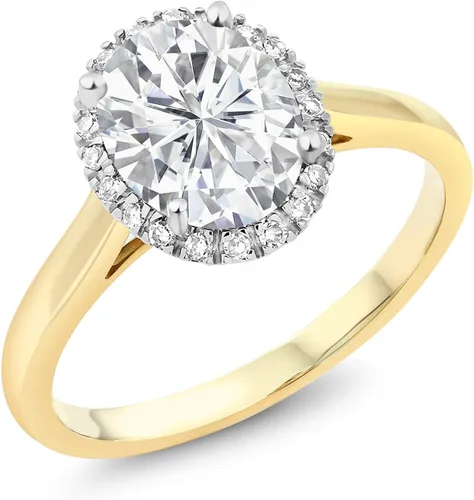 Vista 64 de Gem Stone King Anillo de compromiso ovalado de oro amarillo de 10 quilates con piedra natal y halo de diamantes Ovalado de 0.354 x 0.276 in